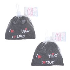 HB12-BLK: Black I ♡ Mum/Dad Hat & Bootee Set